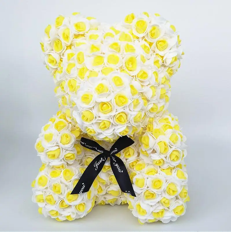 40 см цветок Роза медведь Подарочный плюшевый мишка коробка искусственный пенопластовый медведь на День святого Валентина Рождественский подарок Свадебные цветы украшения - Цвет: Цвет: желтый