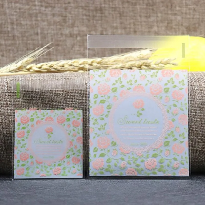 500Pcs 7x7cm 10x10cm Cute Flower Print Self-adhesive Gifts Bags Wedding Party Cookie Packaging for Biscuits Candy Cake | Дом и сад