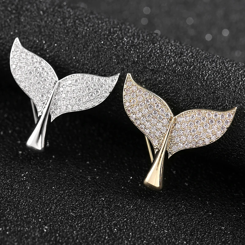 

Zhijia dream style gold silver color rhinestone fairy tale Mermaid tail design pins brooches for women party jewelry