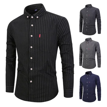 

Men's Fashion Hot Sale Shirts Men 100% Cotton Japan Style Fire Striped Shirt Men Casual Long Sleeve Dress Shirt Slim Fit Blouse