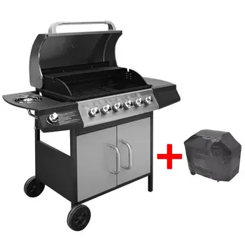

gas grill barbecue grill 6 + 1 burner black and silver