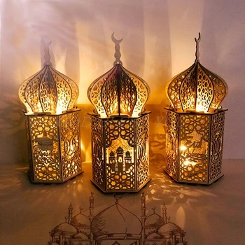 

1Pc Muslim Festival Light Ramadan Eid Mubarak Decorations for Home LED Wood Lights Eid Mubarak Decor Gifts Islam Party Supplies