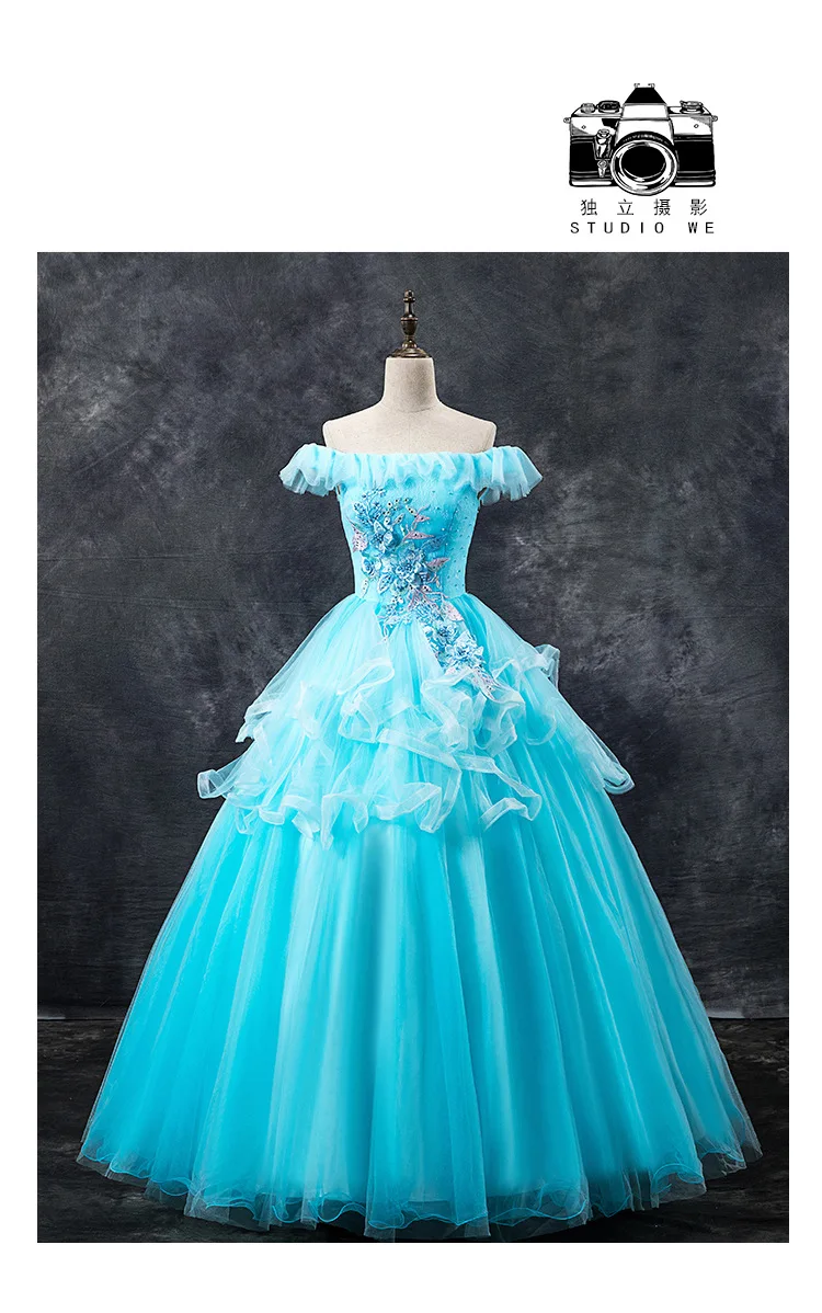 С плеча Длина до пола кружево с аппликацией бисером-вверх Тюль vestidos 15 anos quinceanera бальное платье