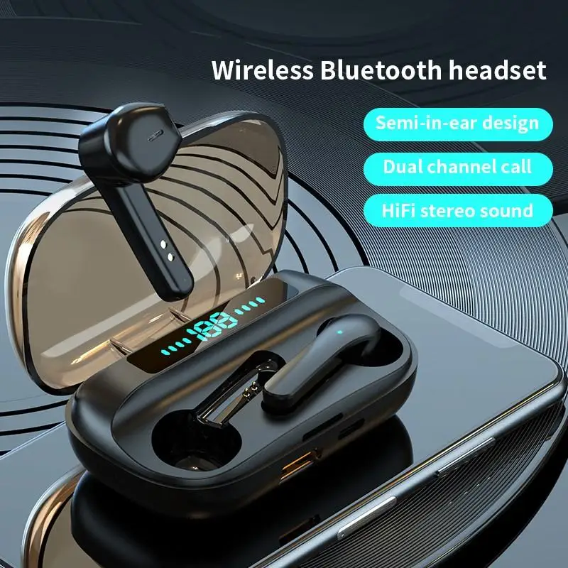 JS3 TWS Blue Technology Solution 5 0 Digital Display Touch Semi in ear Bluetooth Headset Mobile Phone Emergency Charging earbuds