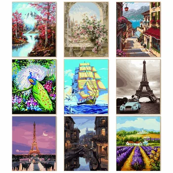 

Frame Painting By Numbers Scenery DIY Oil Coloring By Numbers Street Landscape Canvas Paint Art Pictures Home Decor 40x50cm