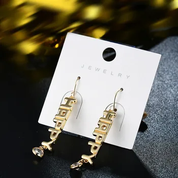 

Customized fashion sweet letter name zircon ear hooks temperament female net red simple earrings
