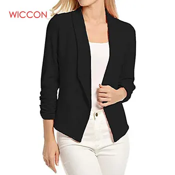 

Women Fashion Blazers Three Quarter Sleeve Open Causal Front Short Cardigan Suit Work Office Outwear Blouson Femme