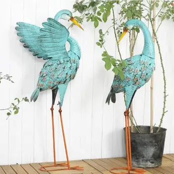 

2pcs/lot,American country vintage wrought iron blue flamingo ornaments Balcony garden terrace courtyard outdoor decoration