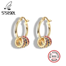 

S'STEEL Hoop Earrings 925 Sterling Silver Earring For Women Personalized Colored Zircon Earings Designer Fashion Earing Jewelry