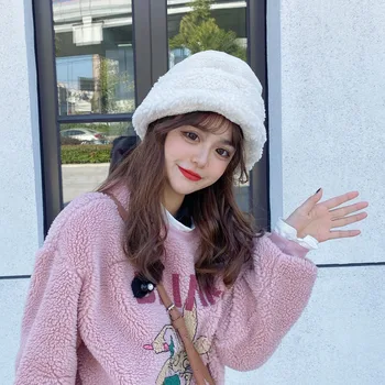 

H7761 Fisherman Hat Women Autumn Winter Warm Plush Imitation Lamb Velvet Bucket Cap Girl Korean Solid Color Cute Fashion Caps