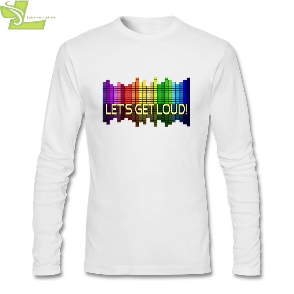 DJ Music Beat эквалайзер let's get loud футболка мужская с длинным рукавом Круглый вырез хлопок цифровой прямой печати мужские футболки 3XL - Цвет: Белый