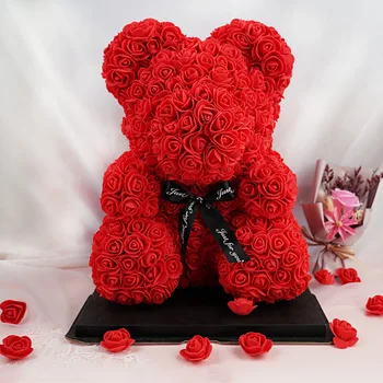 

40cm 25cm Valentine's Day Gift Rose Bear Heart Flower Gift For Girlfriend Birthday Artificial Party Home Decor Handmade Bear