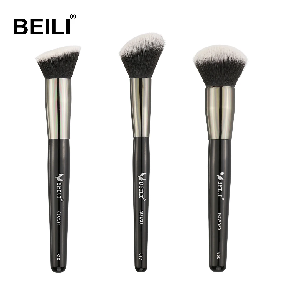 BEILI черный профессиональный набор кисточек для макияжа мягкий натуральный из волоса козла для пудры смешивание бровей основание веера кисти макияж - Handle Color: 810 817 855
