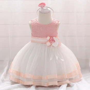 

2020 Summer Pink Baby Girl Dresses Party And Wedding Baptism Dress Newborn Kids Clothes 1 Years Birthday Toddle Princess Dress