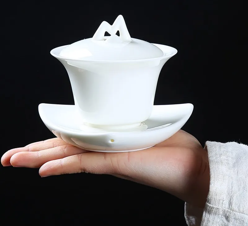 Чисто белая чайная супница из фарфора gaiwan, китайская чаша с крышкой, керамическая чашка, блюдечко, 130 мл, GAIWAN для чая TieGuanYin