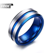 FDLK мужские полированные рифленые кольца из нержавеющей стали 8 мм синий матовый Чеканный обручальные кольца Размер 6-13