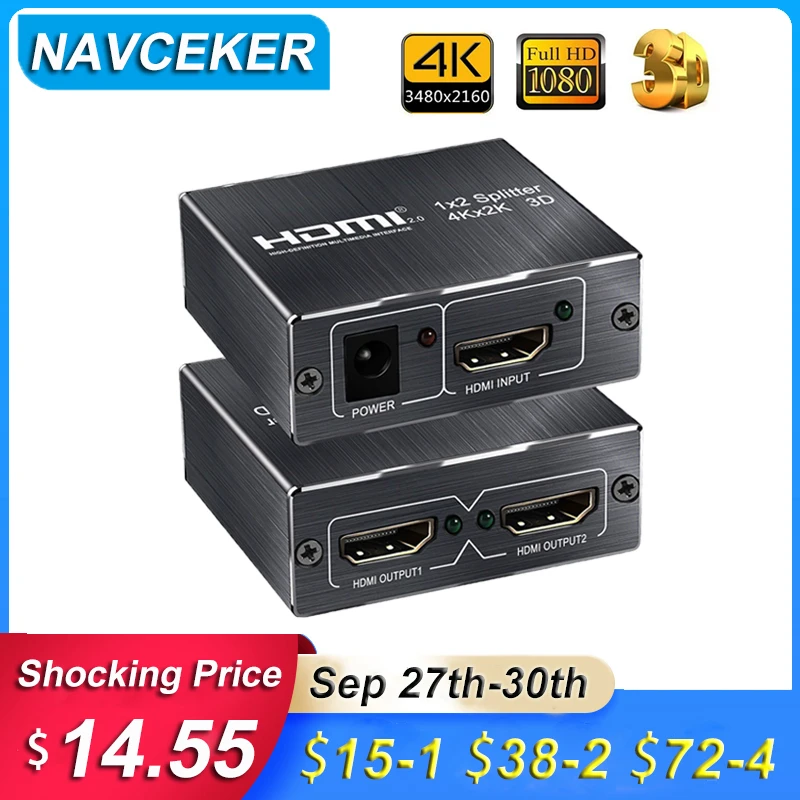 2022 Nieuwe 4K 60Hz Hdmi 2.0 Splitter 1X2 Splitter Hdmi 2.0 4K