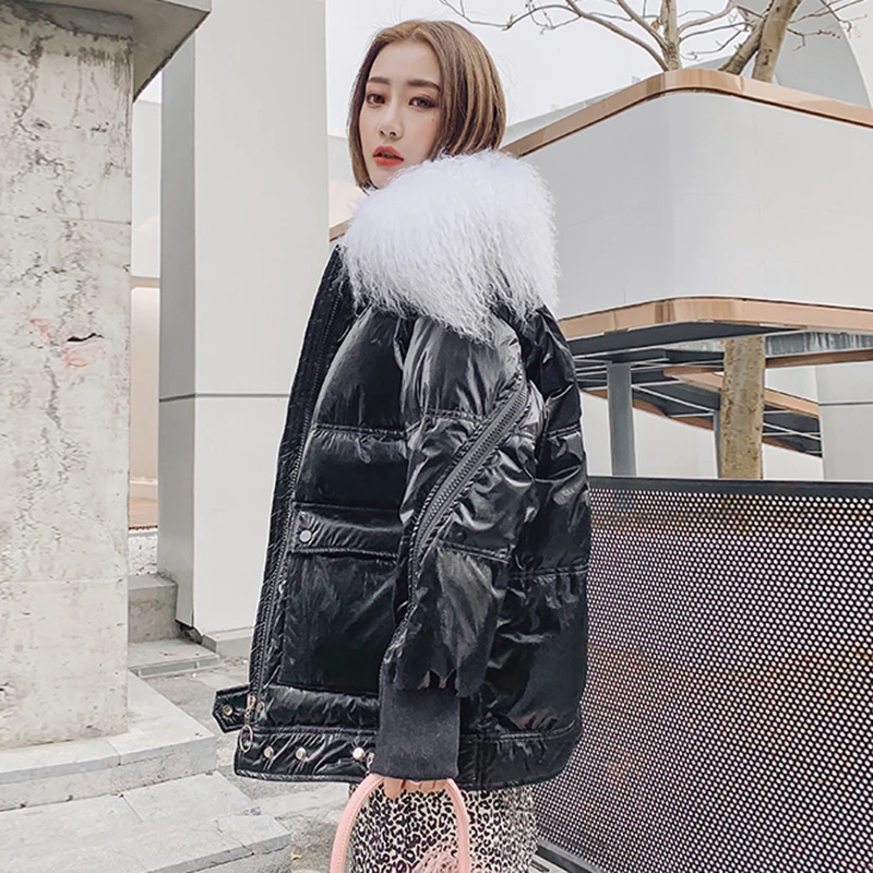 TWOTWINSTYLE лоскутный мех, парки для женщин, фонарь, длинный рукав, карман на молнии, Корейская женская хлопковая куртка, зимняя мода, новинка