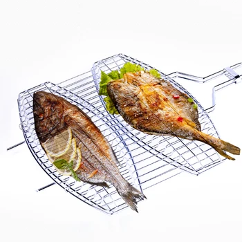 

1PC Stainless Steel Grilling Basket Non-Stick Double Fish Barbecue Basket Detachable BBQ Tools Grill Basket for Meats Vegetables