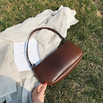 

2020 New Vintage Crocodile Pattern Handbags Women Designer Bag Soft Leather Shoulder Bag Baguette Luxury Bag Sac A Main Femme