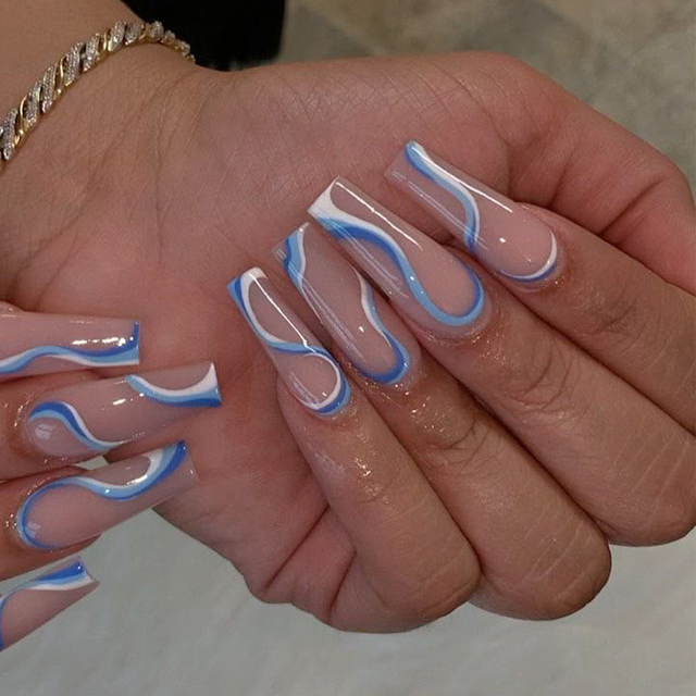 fake nail with design Detachable Pink Cloud Coffin False Nails Wearable Ballerina Fake Nails Full Cover Nail Tips