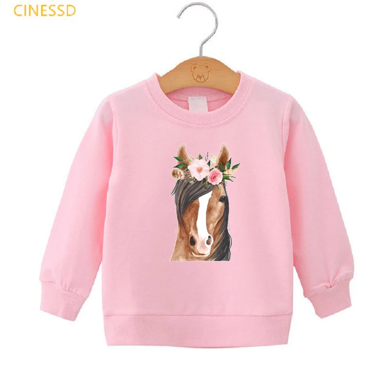 

Lovely Sweatshirt For Girls Pink Hoodie Horse/Flamingo/Deer/Rabbit With Flowers Print Funny Baby Kids Pullover Fleece Winte Top