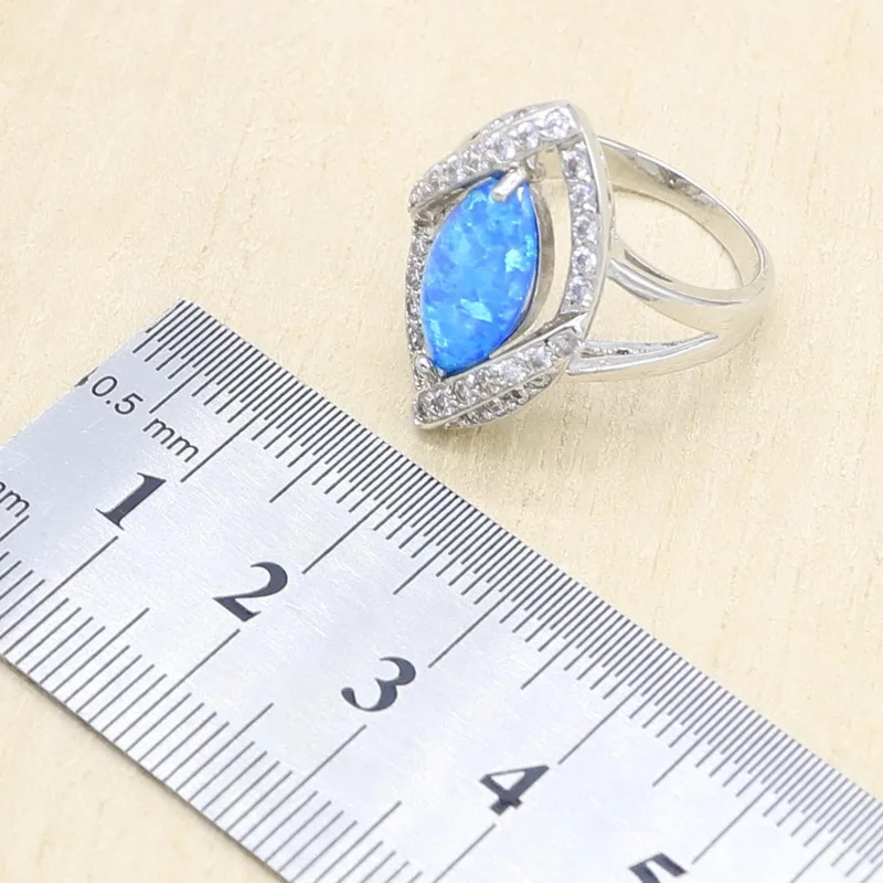 Синий огонь опаловые серьги ожерелье кулон кольцо набор украшений из серебра 925-й пробы для женщин Легкий браслет из голубых кристаллов подарок