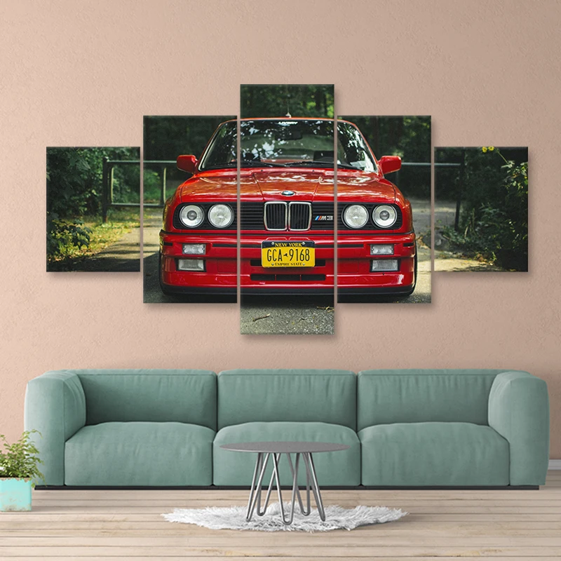 

No Framed Canvas 5Pcs Retro Red Sport Car Modular Modern Wall Posters Pictures Paintings Home Decor for Living Room Decoration