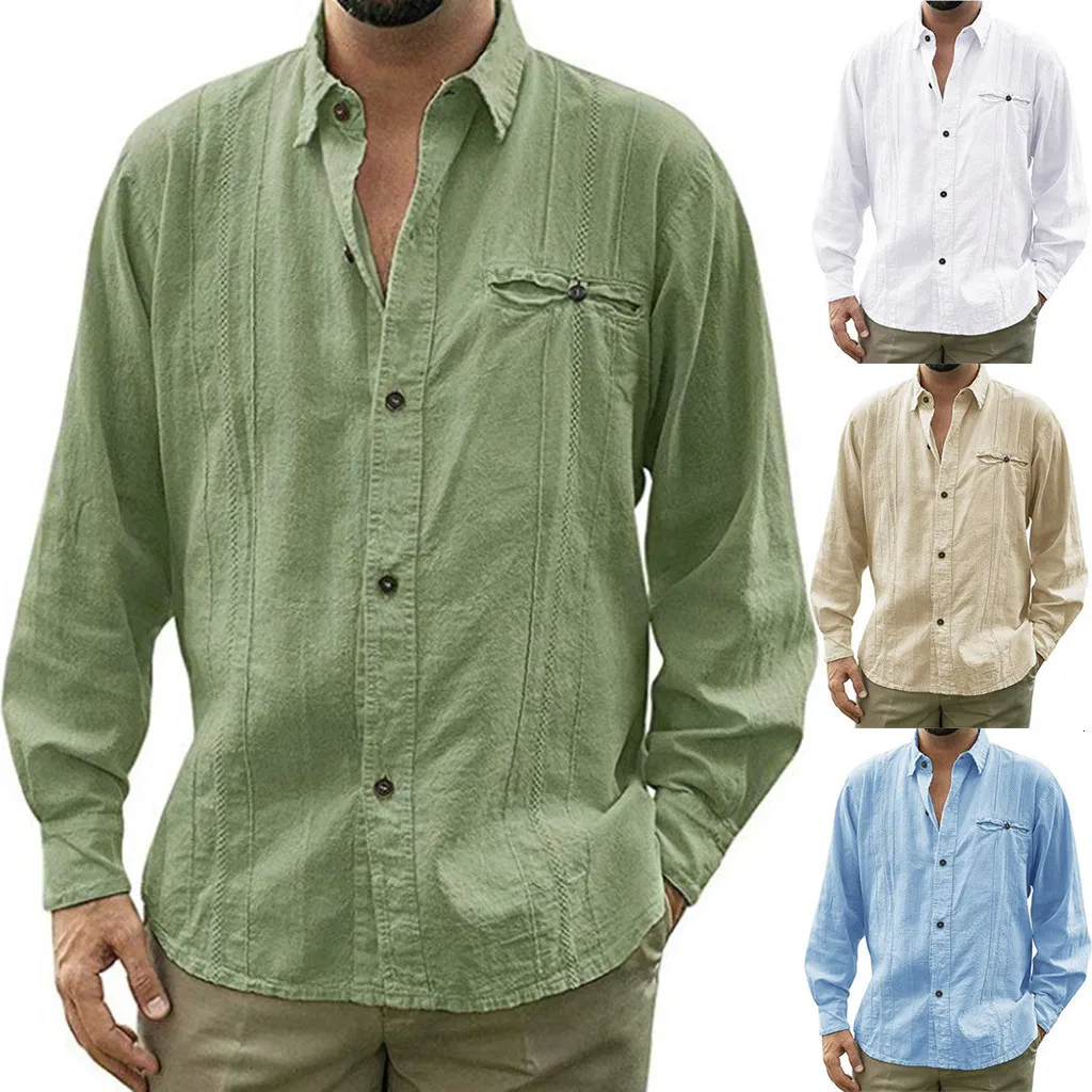 2019 мужские рубашки в стиле кэжуал camisa masculina Модные мужские повседневные топы с отложным воротником и пуговицами, однотонная пляжная блуза с