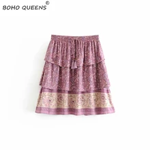 Винтажная шикарная Летняя женская элегантная юбка в стиле хиппи с оборками в богемном стиле с цветочным принтом, женские мини-юбки больших размеров