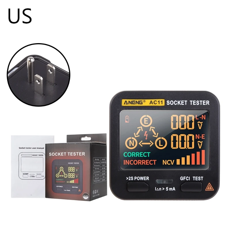Socket Tester Pro Voltage Test Detector US UK SA AU EU Plug Ground Zero Line Polarity Phase Check AC11 | Инструменты