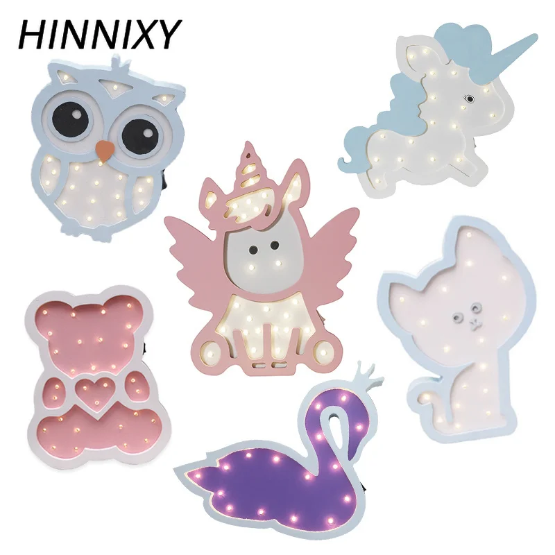 Hinnixy милый мультяшный ночник розовый синий Ангел Единорог животное LED Декор для
