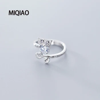 

MIQIAO Owl Adjustable Silver Rings Diamond For Women On Fingers Jewellery 925 Leaves Cute Female Zircon Unusual Friend Gift 2020