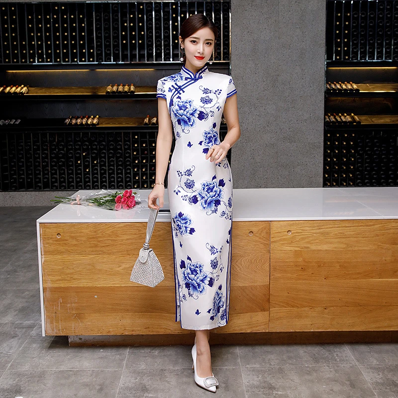 Современный Cheongsam традиционное китайское вечернее платье длинное Qipao размера плюс женская одежда Восточный стиль платья для вечеринок Китай Chipao