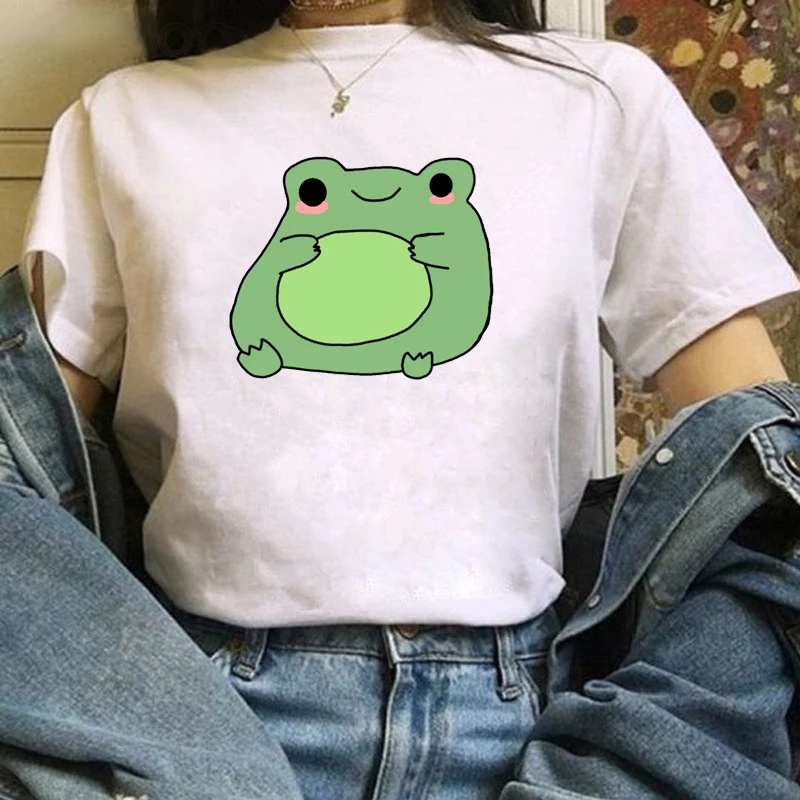 Skateboard Frog Cartoon Print Black Women T shirt Girl Harajuku Graphic Tee Y2k Top Aesthetic Clothes Vintage Shirt,Dropship