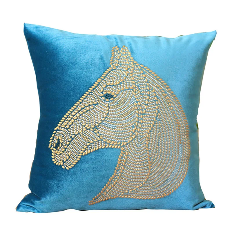 

Flat Velvet Pillowcase Decorative For Sofa Throw Pillow Hot Drillint Horse Head cushion Cover Decoration Pillows For Living Room