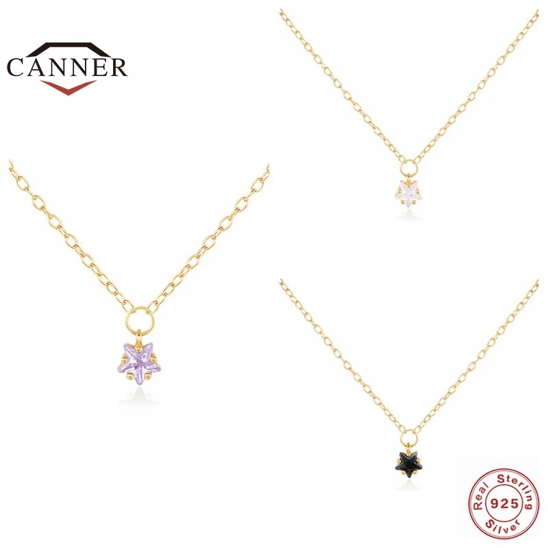 CANNER 925 Sterling Silver Purple Black White Zircon Mini Star Pendant Chain Necklace for Women Jewelry Charm Gift collar | Украшения и