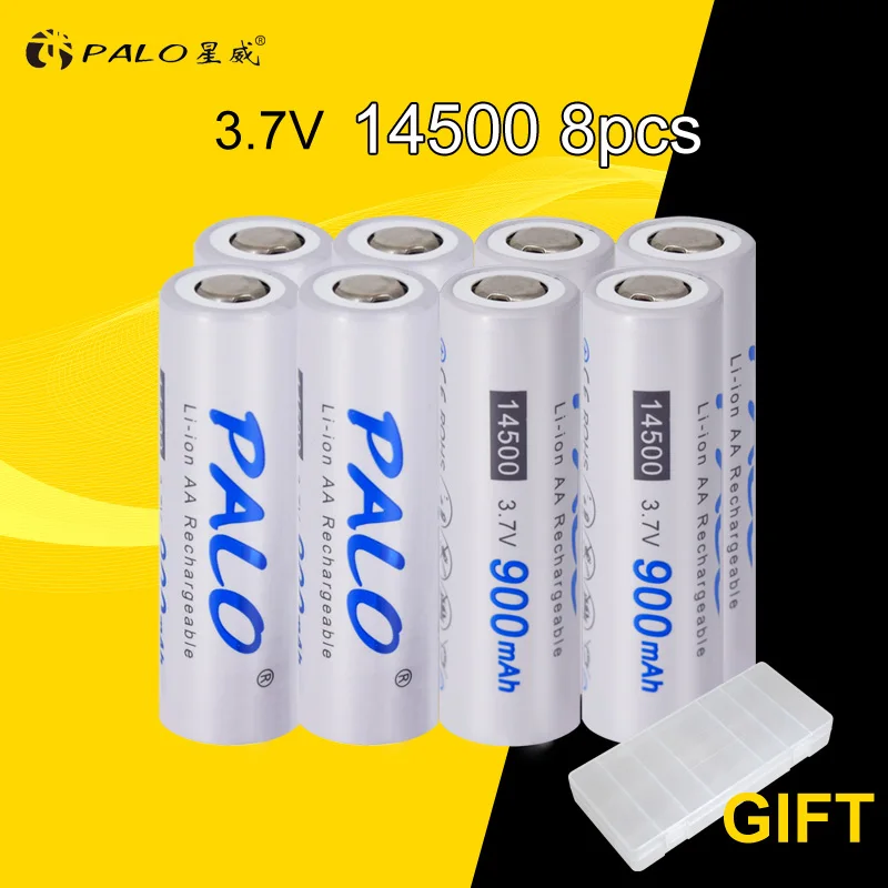 PALO AA 14500 900mAh 3,7 V литиево-ионная аккумуляторные батареи для светодиодный фонарик+ зарядное устройство для AA AAA 18650 14500 16350 18500 и т. д - Цвет: 8PCS
