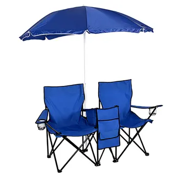 

Portable Outdoor 2-Seat Folding Chair with Removable Sun Umbrella Blue