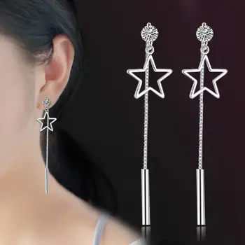 

Kuziduocai New Fashion Fine Jewelry 925 Sterling Silver Star Dangle Column Tassel Zircon Drop Earrings For Women Girls S-41