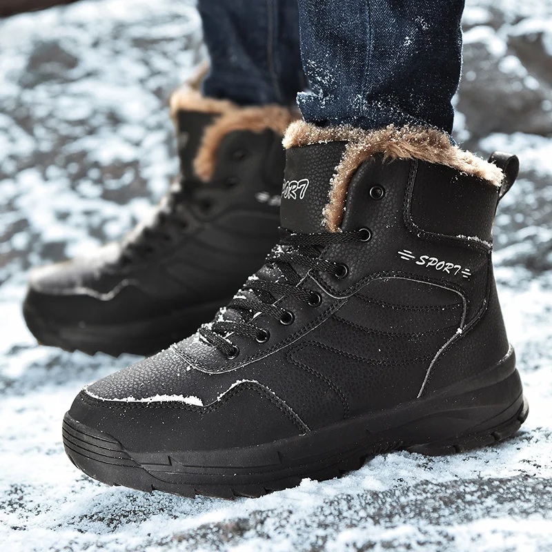 

men ankle boots male Winter Sports Shoes waterproof high top Leather fur Sneakers fashion casual safety snowboots indestructible