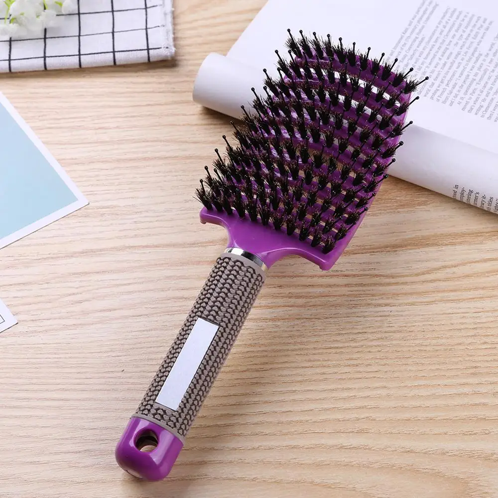 Hair Scalp Massage Comb Hairbrush Bristle Nylon Women Wet Curly Detangle Hair Brush for Salon Hairdressing Styling Tools - Цвет: Rose With Hair