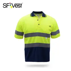 SFVest Защитная Светоотражающая рубашка с высоким видимым коротким рукавом и карманом, футболка с серебряными светоотражающими лентами