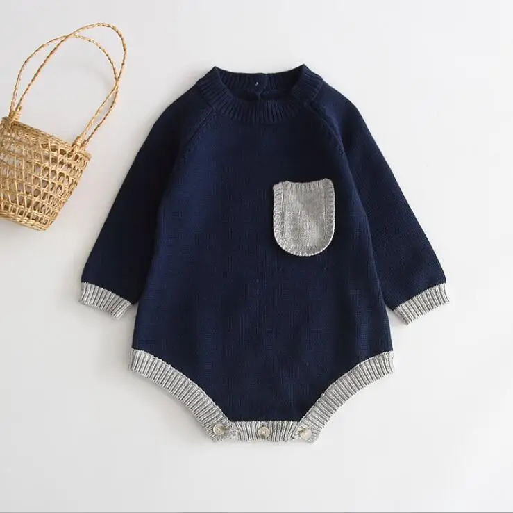 Вязаный свитер для новорожденных; вязаные комбинезоны в полоску; Одежда для новорожденных; сезон осень; милые комбинезоны в западном стиле