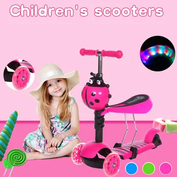 

Child Kids 3-in-1 Slippery Car Children's Adjustable Height and Three Wheel Scooter with LED Light skateboard board Flat Plate #