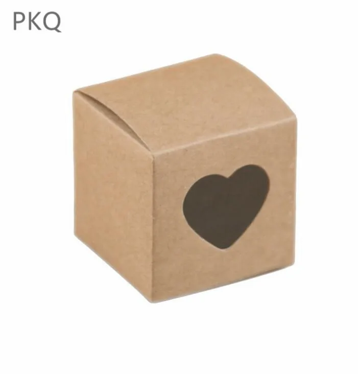 

100Pcs Brown Kraft Paper Box with window Small Candy Packaging Box Wedding Party Favor Boxes Jewelry Wrapping Supplies 5x5x5cm