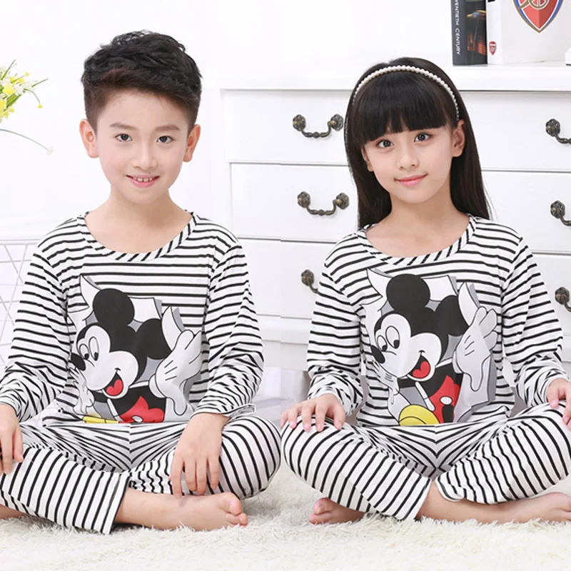 

Disney Mickey mouse Spring autumn boy girl long-sleeved pajamas set children sleepwear cartoon minnie home clothing nightgowns