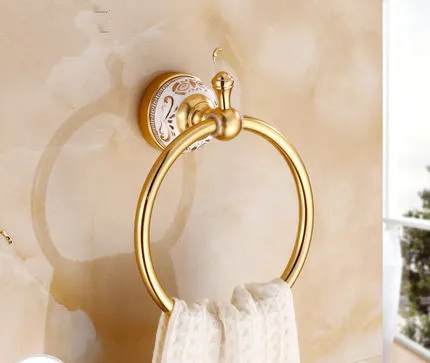 Towel ring Набор аксессуаров для ванной комнаты, алюминиевый резной держатель для полотенец цвета шампанского и золота, держатель для полотенец/кольцо, держатель для туалетной щетки, угловая полка, держатель для бумаги - Цвет: Towel ring