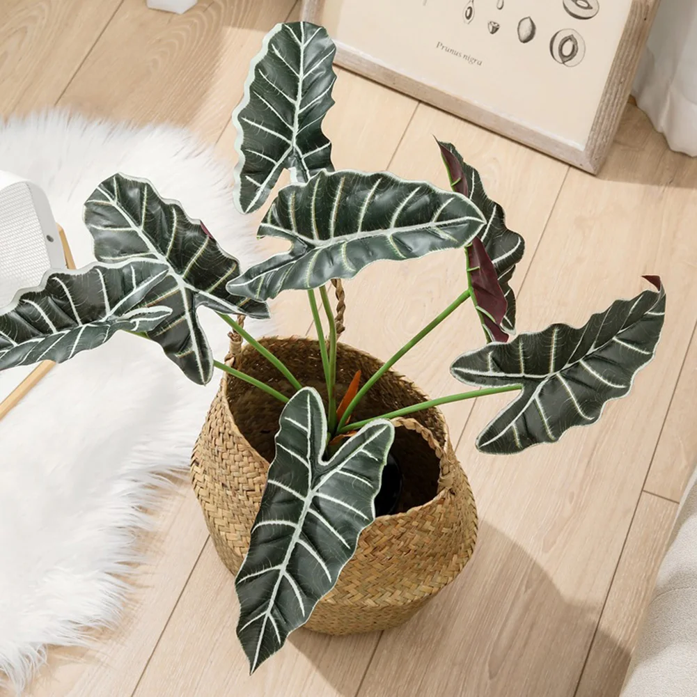 7 Forchette Artificiale Alocasia Foglia Di Fiore Di Simulazione Piante Finte Piante Di Tartaruga Foglia Verde Balcone Di Casa Decorazione Del Giardino