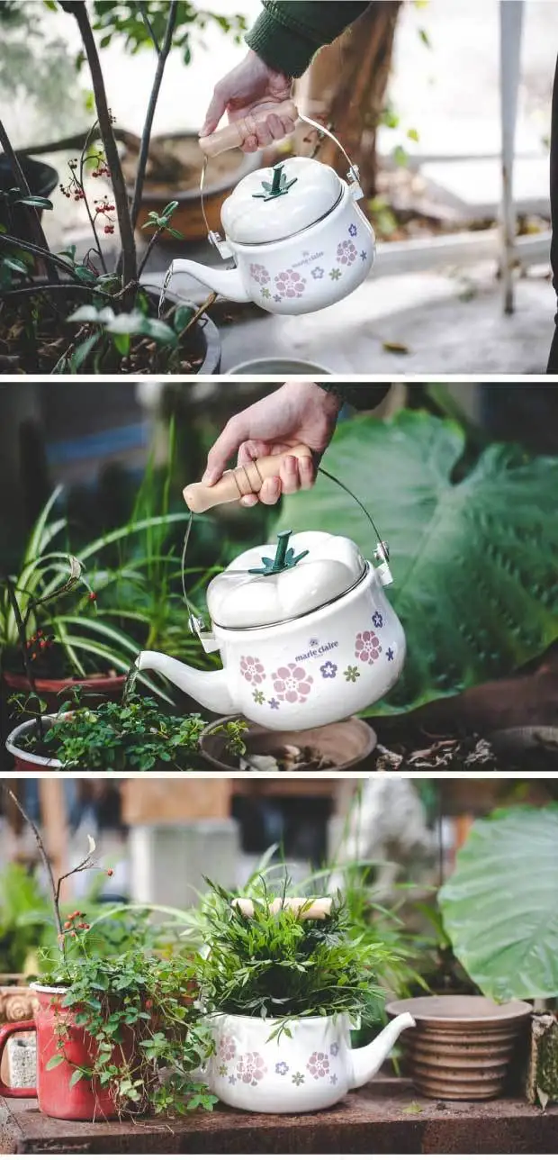 Утолщенный эмаль многофункциональный японский Белый Томатный полив горшок цветочный опрыскиватель чайник со свистком чай-урна рот чайник 1.5L
